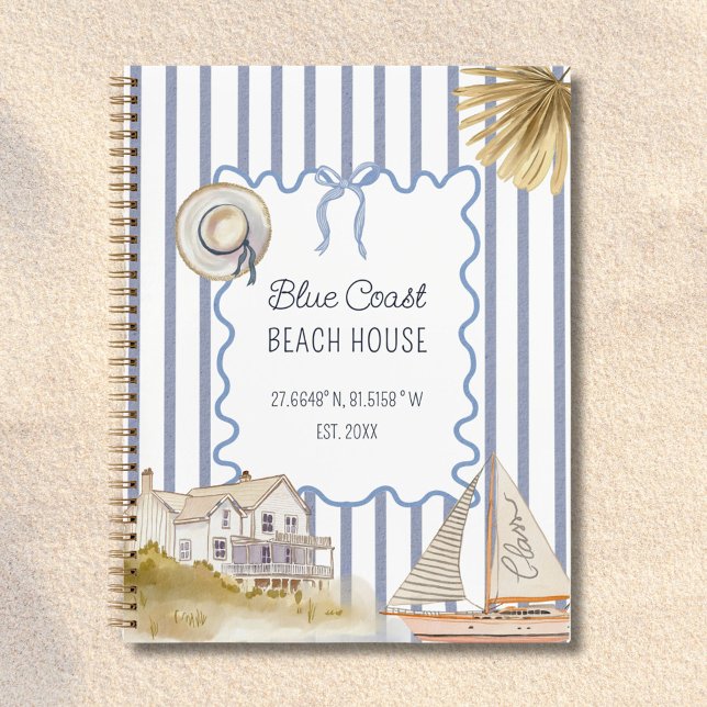 Beach House Blue Coastal Chic Guestbook Notizbuch (In situ)