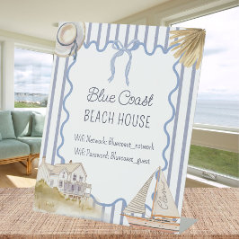 Beach House Blue Coastal Chic Guestbook Sockelschild