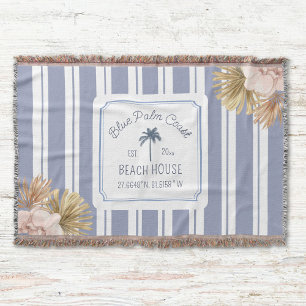 Beach House Blue Stripes Coastal Boho Bauernhof Decke