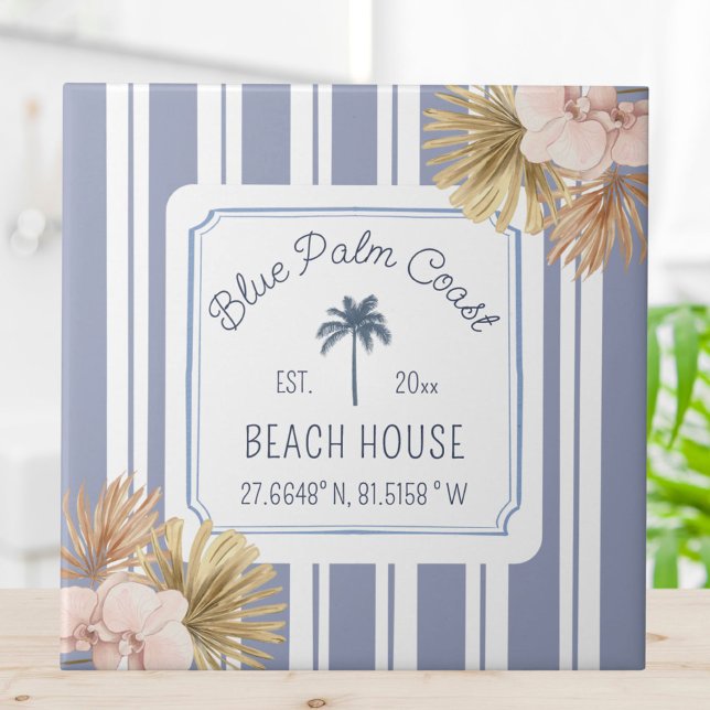 Beach House Blue Stripes Coastal Boho Bauernhof Fliese (In situ)