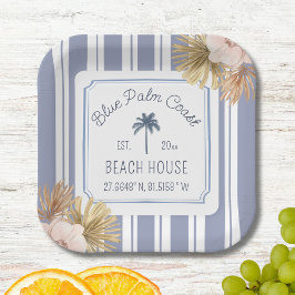 Beach House Blue Stripes Coastal Boho Bauernhof Pappteller