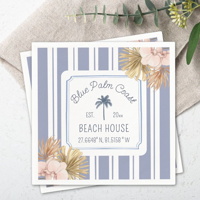 Beach House Blue Stripes Coastal Boho Bauernhof Serviette (In situ)