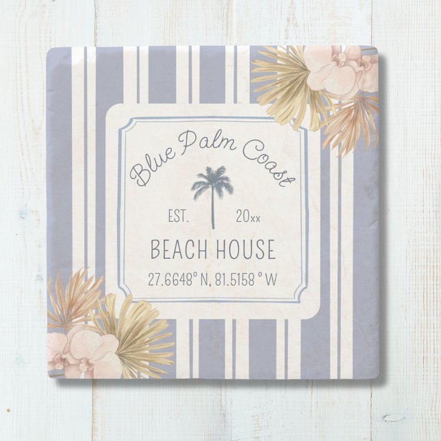 Beach House Blue Stripes Coastal Boho Bauernhof Steinuntersetzer (In situ)