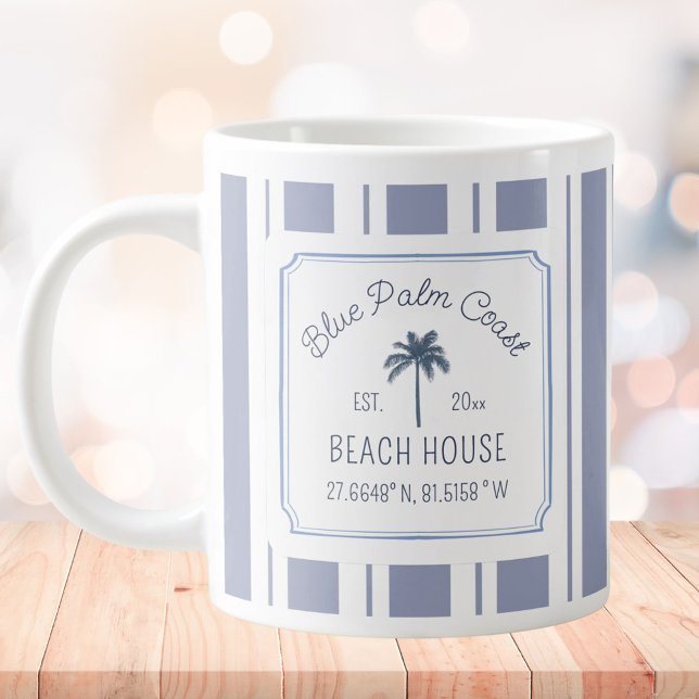 Beach House Blue Stripes Coasthouse Jumbo-Tasse (In situ)