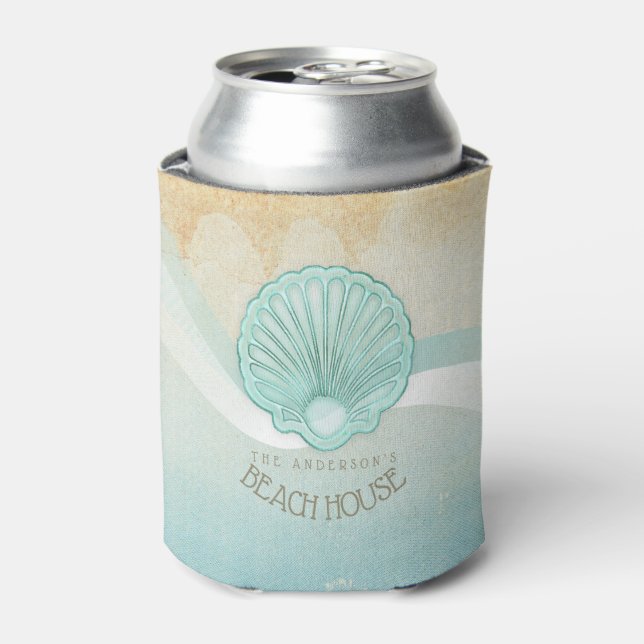 Beach House Clam Muschel Aqua Blue ID623 Dosenkühler (Kanne Vorderseite)