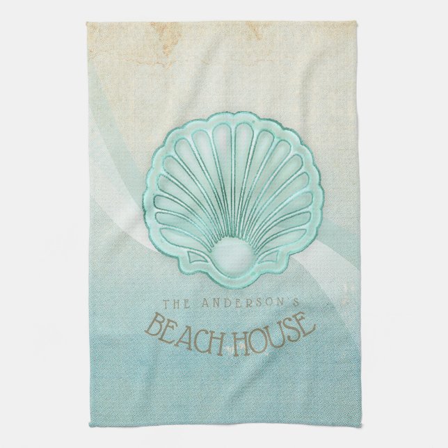 Beach House Clam Muschel Aqua Blue ID623 Geschirrtuch (Vertikal)