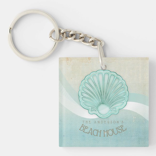Beach House Clam Muschel Aqua Blue ID623 Schlüsselanhänger (Vorderseite)