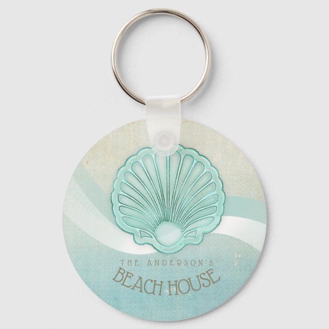 Beach House Clam Muschel Aqua Blue ID623 Schlüsselanhänger (Vorderseite)