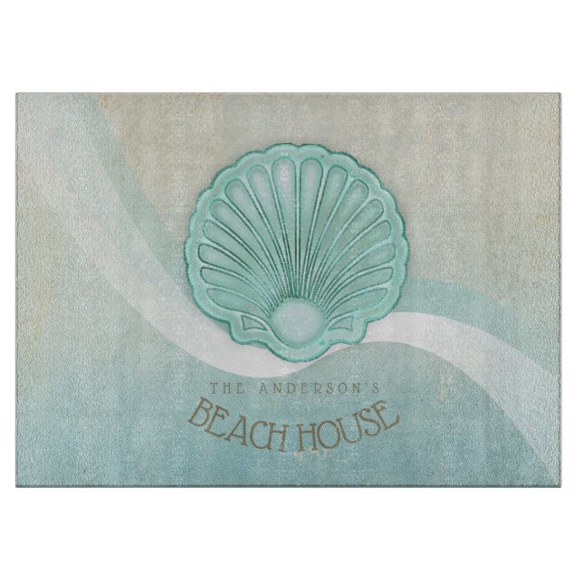 Beach House Clam Muschel Aqua Blue ID623 Schneidebrett (Vorderseite)