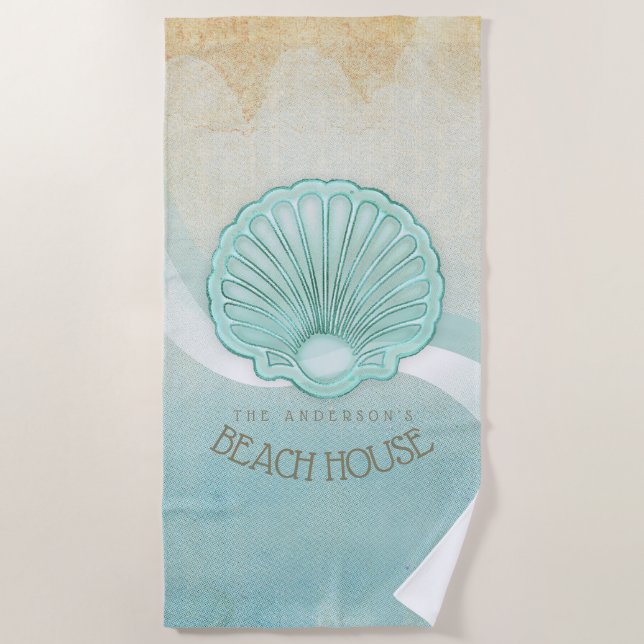 Beach House Clam Muschel Aqua Blue ID623 Strandtuch (Vorderseite)