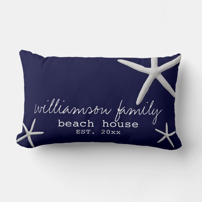 Beach House Coastal Starfish Navy Blue Lendenkissen (Vorderseite)