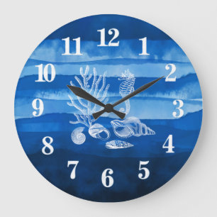 Beach House Coral Seahorse Blue Grande Horloge