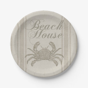 Beach House Crab Küste Vintag Pappteller