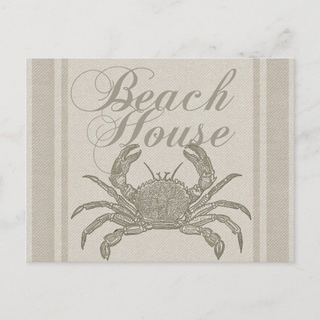 Beach House Crab Küste Vintag Postkarte (Vorderseite)
