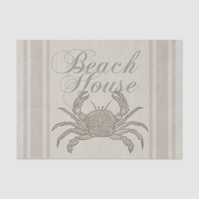 Beach House Crab Küste Vintag Seidenpapier (Vorderseite)