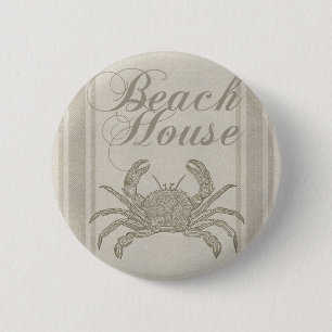 Beach House Crab Seashore Button