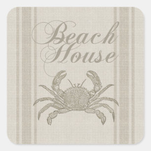 Beach House Crab Seashore Quadratischer Aufkleber