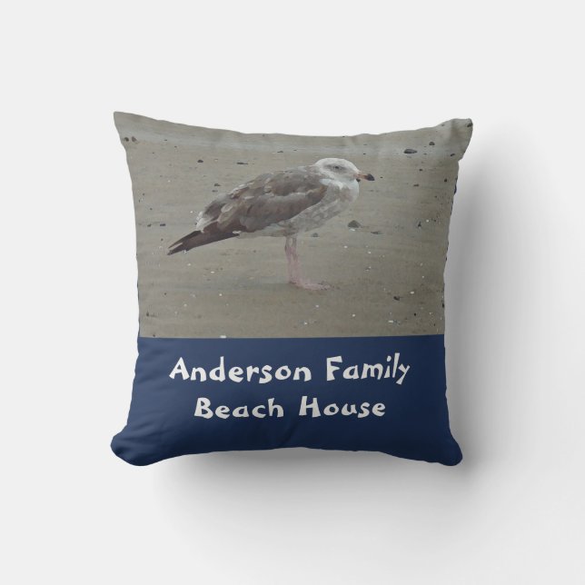Beach House Familienname Unique Seagull Shore Bird Kissen (Vorderseite)