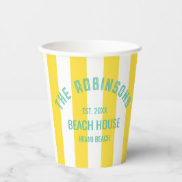 Beach House Familienname Yellow Cabana Strip Napki Pappbecher