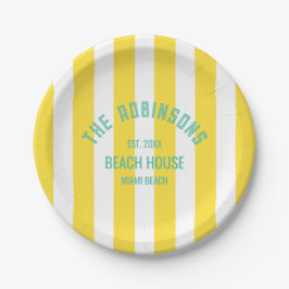Beach House Familienname Yellow Cabana Strip Pappteller