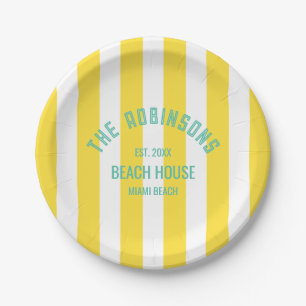 Beach House Familienname Yellow Cabana Strip Pappteller