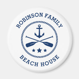 Beach House & Family Name Anchor Oars Stars Runde Magnet