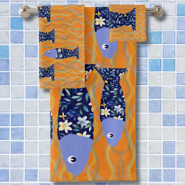 Beach House Fish Seascape Seaside Fischer Badhandtuch Set