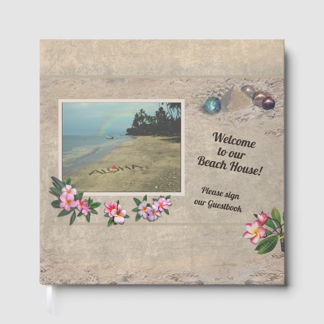 Beach House Gästebuch mit Aloha & Plumeria (Vorderseite)
