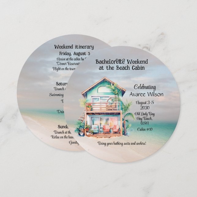 Beach House Junggeselinnen-Abschied Einladung (Vorne/Hinten)