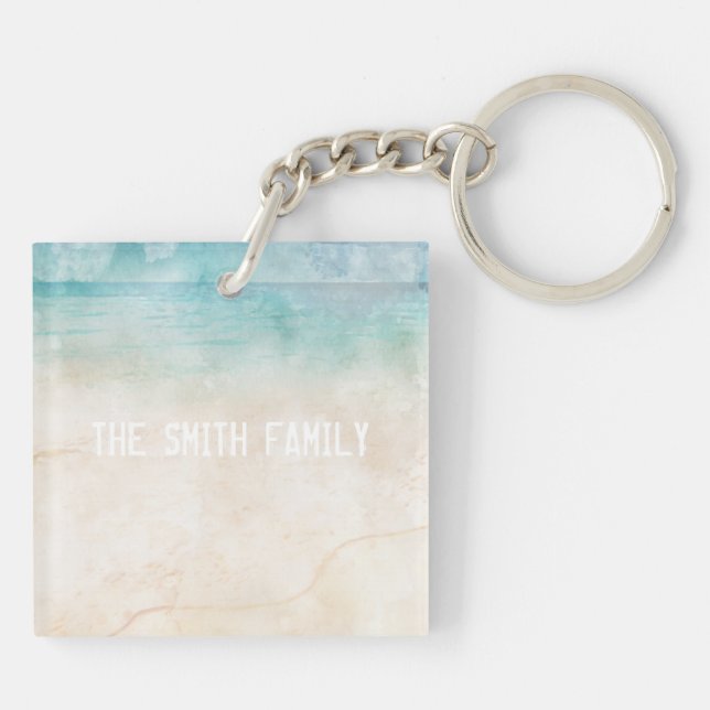 Beach House Keys Nom de famille Aquarelle Souvenir (Dos)