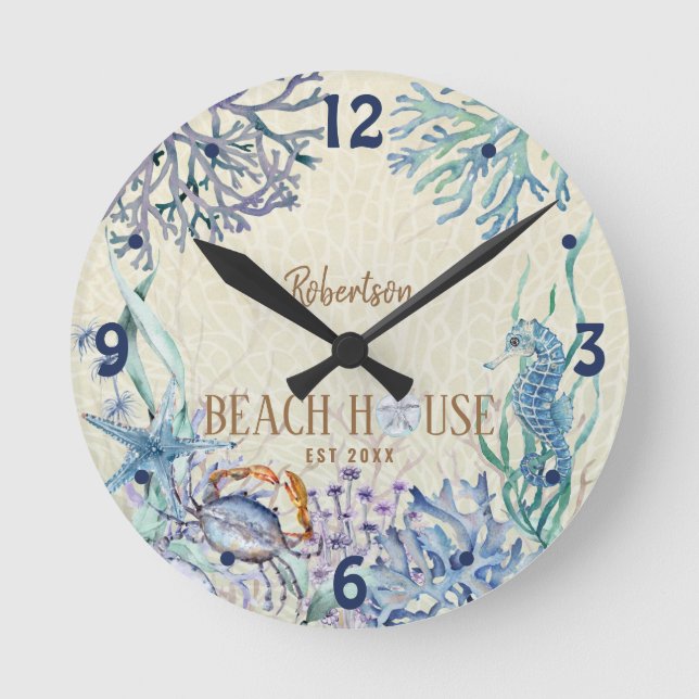 Beach House Küste Personalisiert Runde Wanduhr (Vorderseite)