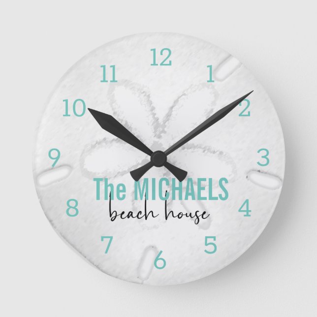 Beach House Modern Sand Dollar Turquoise Ocean Runde Wanduhr (Vorderseite)