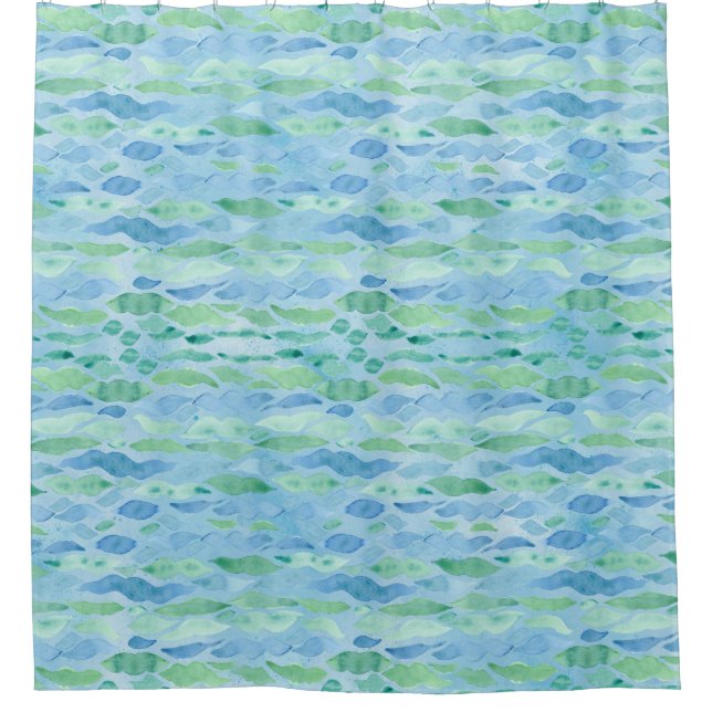 Beach House Modernes Ocean Wave Blue Green Muster Duschvorhang (Vorderseite)