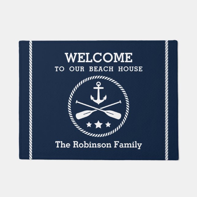 Beach House Nautic Anchor Oars Willkommen Fußmatte (Vorderseite)