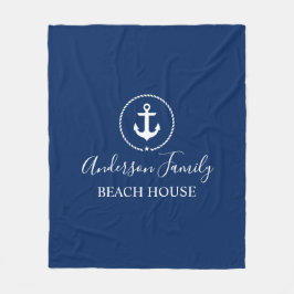 Beach House Nautic Anchor Rope Star Navy Blue Fleecedecke