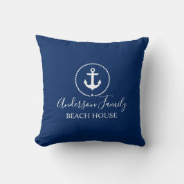 Beach House Nautic Anchor Rope Star Navy Blue Kissen