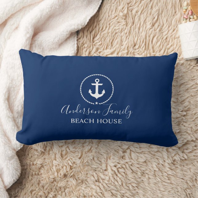 Beach House Nautic Anchor Rope Star Navy Blue Lendenkissen (Decke)