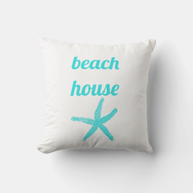 Beach House Nautic Aquamarin Blue White Starfish N Kissen (Vorderseite)
