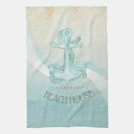 Beach House Nautical Anchor and Rope Aqua ID623 Geschirrtuch