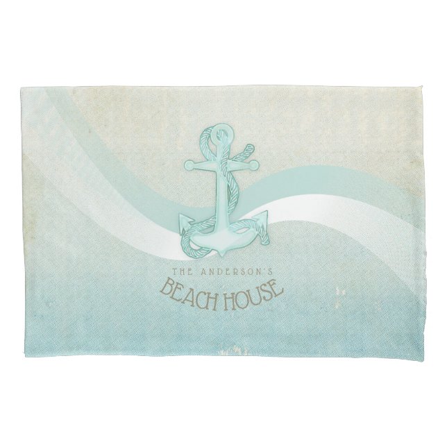 Beach House Nautical Anchor and Rope Aqua ID623 Kissenbezug (Vorderseite)