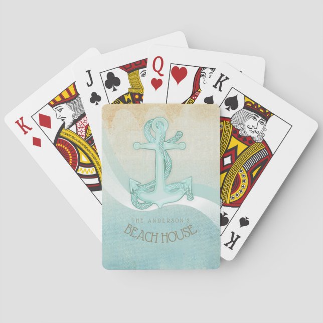 Beach House Nautical Anchor and Rope Aqua ID623 Spielkarten (Rückseite)