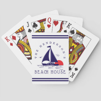 Beach House Nautical boat Sunset navy blue Spielkarten