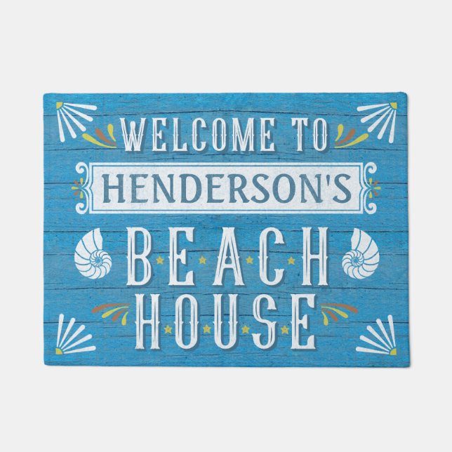 Beach House Nautical Coastal Muscheln Individuelle Fußmatte (Vorderseite)