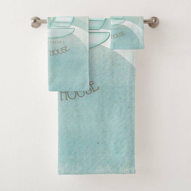 Beach House Nautical Sailboat Aqua Blue ID623 Badhandtuch Set (Insitu)