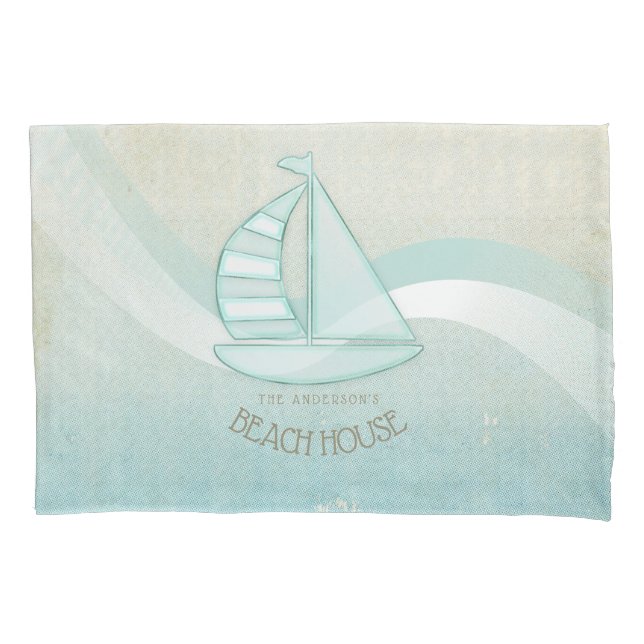 Beach House Nautical Sailboat Aqua Blue ID623 Kissenbezug (Vorderseite)