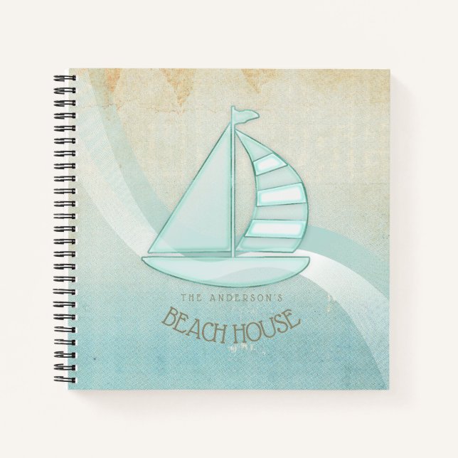 Beach House Nautical Sailboat Aqua Blue ID623 Notizbuch (Vorderseite)