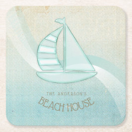 Beach House Nautical Sailboat Aqua Blue ID623 Rechteckiger Pappuntersetzer