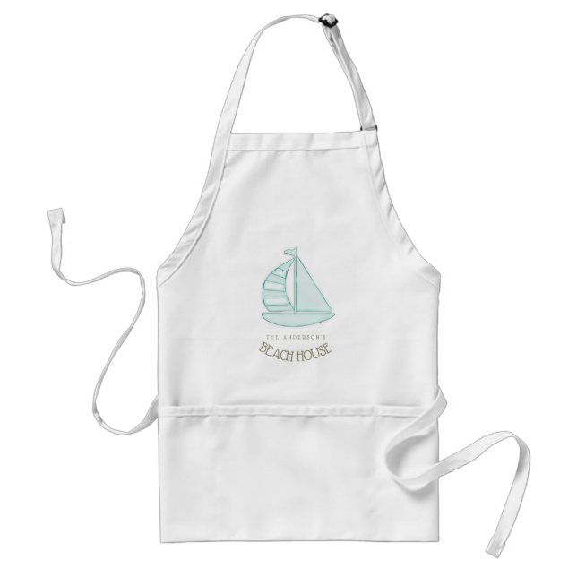 Beach House Nautical Sailboat Aqua Blue ID623 Schürze (Vorne)