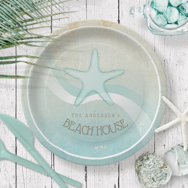 Beach House Nautical Starfish Aqua Blue ID623 Pappteller (Von Creator hochgeladen)
