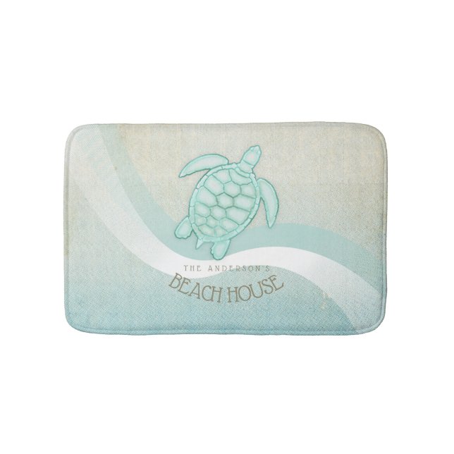 Beach House Nautical Turtle Aqua Blue ID623 Badematte (Vorderseite)